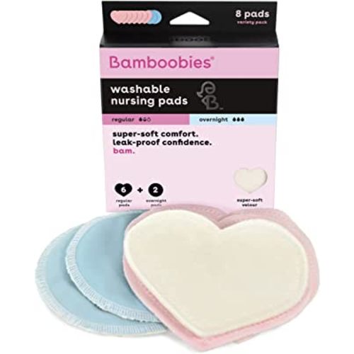 Bamboobies Women’s Nursing Pads, Reusable and Washable, Blue and Light Pink, 3 Regular Pairs and 1 Overnight Pairs, Leak-Proof Pads for Breastfeeding, 4 Pairs