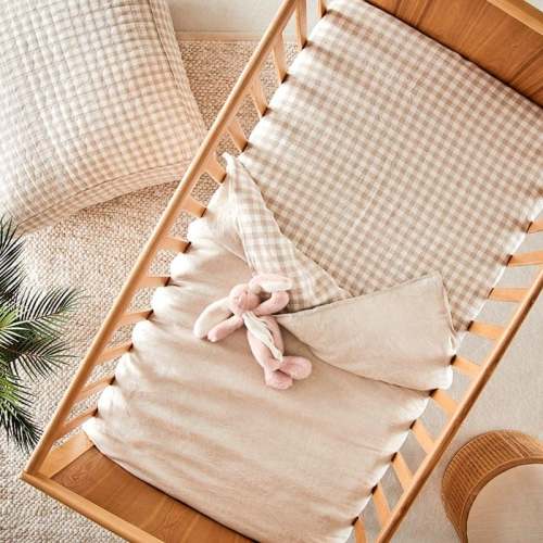 Vintage Washed Linen Linen Check Fitted Sheet- COT