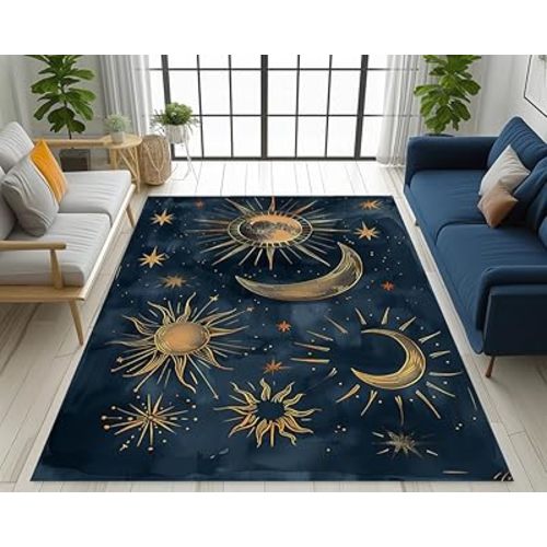 Stars and Moon Star Area Rug Solar System Constellation Area Rug Stars and Moon Blue Night Sky Print Pattern Floor Mat Suitable for Bedroom and Living Room Decorative Floor Rug 60x80 inches