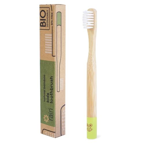 Rain Organic Bamboo Baby Toothbrush - 100% Safe Infant Toddler Kids Toothbrush 6 to 12 Months and Up, Natural BPA-Free Biodegradable Wood Toothbrush Extra Soft Bristles Children's Dental Care (1 Pack)