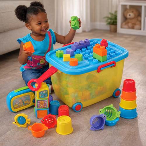 Constructive Playthings Toddler Toy Trolley | Rolling Wagon with Shape Sorter, Blocks, and Interactive Play Toys - Toddler Toy Trolley | Rolling Wagon with Shape Sorter, Blocks, and Interactive Play Toys