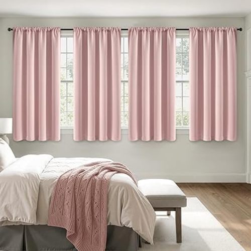 MIULEE 4 Panel Sets Short Curtains 54 Inch Length for Small Windows, Blackout Top and Bottom Rod Pocket Mini Curtains for Bedroom Bathroom Basement Kitchen Privacy Black Out Curtain, Baby Pink