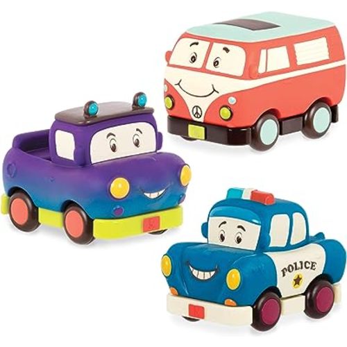 Amazon.com: B. Toys by Battat BX1909Z Mini Pull-Back Vehicles Set, Multi, 3Pc Truck, Camper Van, Police : Toys & Games