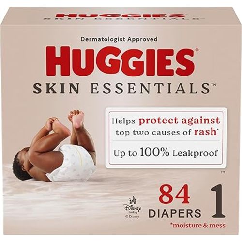 Huggies Size 1 Diapers, Skin Essentials Baby Diapers, Size 1 (8-14 lbs), 84 Count, Packaging May Vary