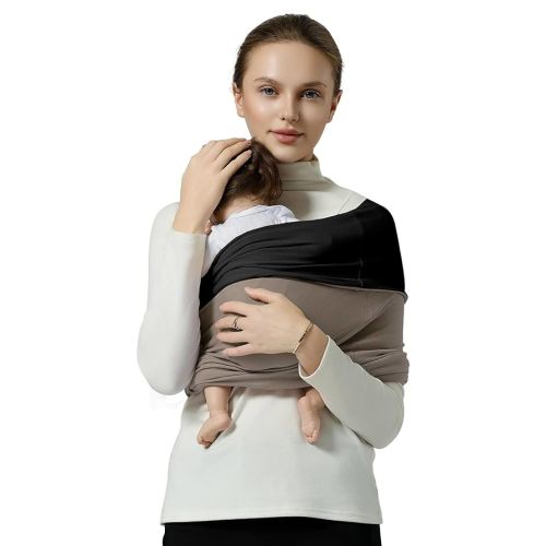 Baby Wrap Carrier, Lightweight Baby Wearing Wraps for Newborn and Infant, Soft Swaddle Holder Carrier, Cozy Baby Sling 7-35 lbs Black+Brown