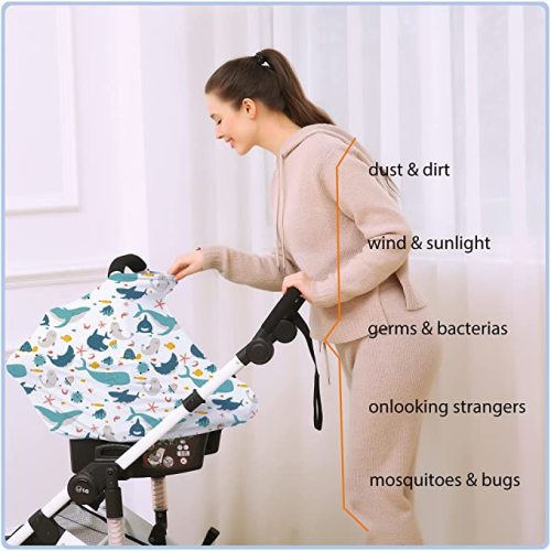 Car Seat Covers for Babies - Multi- use Nursing Carseat Canopy, Breastfeeding Covers, Baby Shower Gifts for Boys and Girls (sea world)