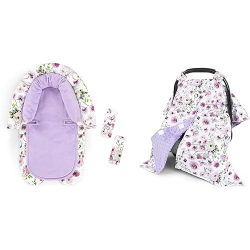 GFU Baby Car Seat Head Support for Newborn & Baby Car Seat Cover, Soft Minky Warm Winter Car Seat Canopy for Infants & Toddlers