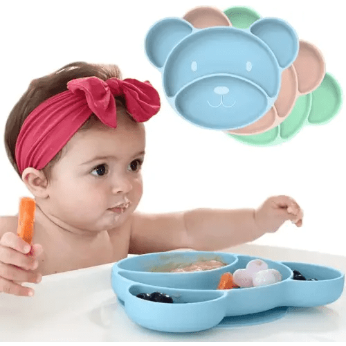 Linda's Essentials Suction Plates for Baby and Toddler Plates - Non Slip Baby Plates with Suction Silicone Plates for Baby and Kids for No More Meal Time Mess - Stay Put Divided Silicone Placemat