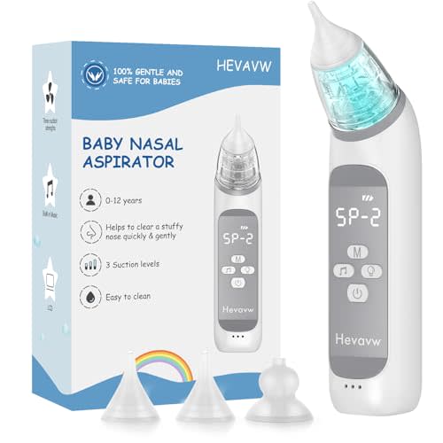 Hevavw Electric Nasal Aspirator for Baby - Baby Nose Sucker, Snot Booger Mucus Remover for Baby Toddler Infant Newborn Kid - Nose Cleaner Machine with 3 Suction Levels, Music & Light