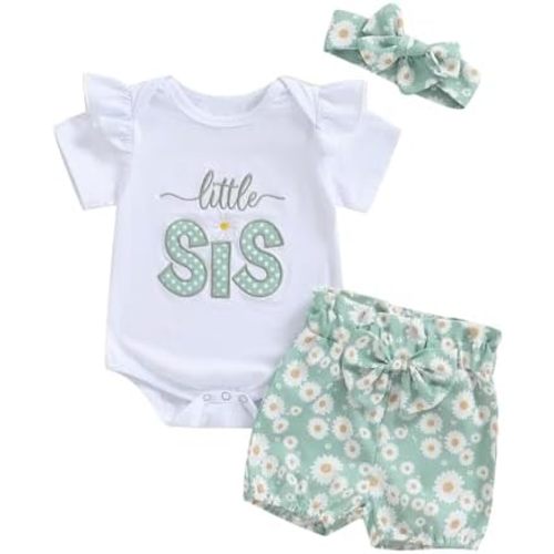Big Sister Little Sister Matching Outfits Short Sleeve Romper Big Sister Shirt Shorts Set 3Pcs Summer Clothes