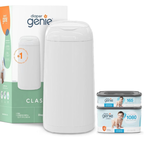 Diaper Genie Classic Gift Set | Baby Registry Must-Have | Odor Control with Push-N-Lock | Refill Supply for Up to 1,245 Newborn Diapers