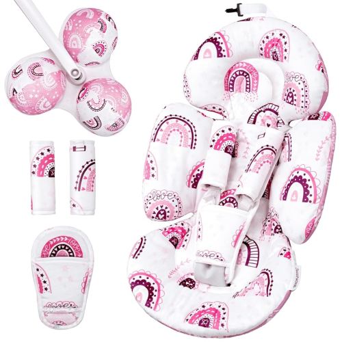 Infant Insert Compatible with 4moms Mamaroo Swing and Infant Carseat, Including 3 Replacement Toys, Reversible Newborn Insert for Baby Swing, Stroller, Bouncer, Soft Fabric - Mauve Rainbow
