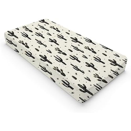 Boho Cactus Changing Pad Covers Retro Black Golden Cactus Baby Changing Pad Sheets for Boy Girl Wild Cactus Western Plants Soft Breathable Stretch Fitted Diaper Changing Table Mat Cover 32''x16''