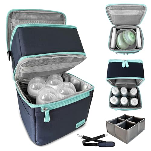 LUXUROO Cool Insulated Breast Milk Cooler Bag with Dual Sections, Non-Toxic, Perfect for Day Care Bottles and Pumping Working Traveling Moms to Keep Breast Milk Cold and Fresh On The Go