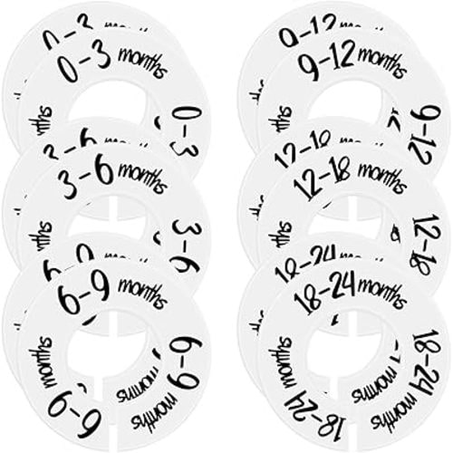12 PCS Baby Closet Dividers, Round Baby Closet Size Dividers from Newborn to Toddler, Baby Clothes Size Organizer for Nursery Baby Clothes Size Age Dividers, Fits 1.5" Rod