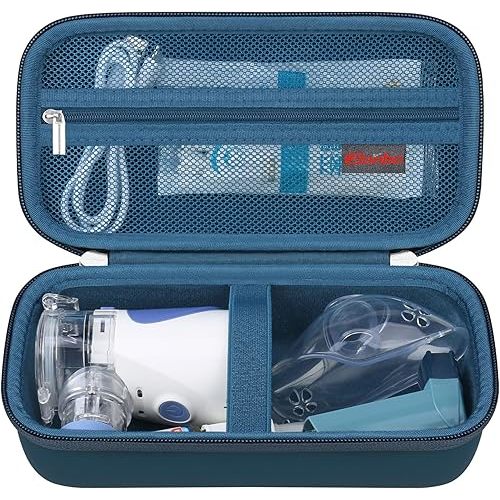 Elonbo Carrying Case for Portable Handheld Inhaler Nebulizer Machine for Adults and Kids, Asthma Inhaler Travel Case, Handheld Mesh Atomizer Machine Holder, Inhaler Spacer Bag, Dark Blue