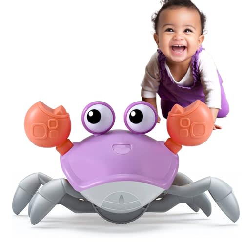 Purple Crawling Crab Baby Toy - Violet Tummy Time Crab Infant Walking Crab Dancing Moving Crawl Crab with Music & Light Cute Interactive Running Escape Catch Me Crab for Crawler Side Walk Toddler Crab