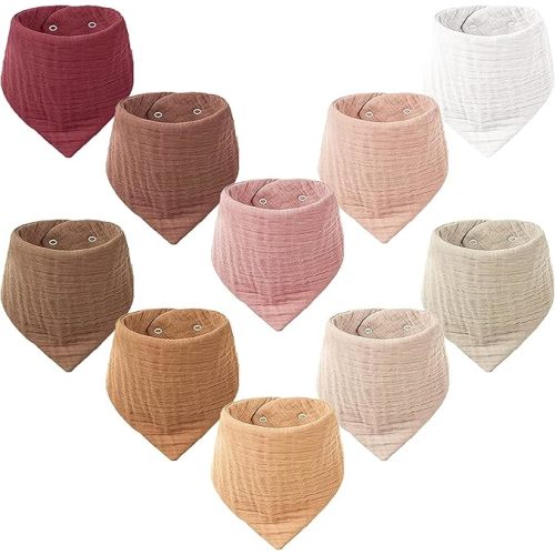 Konssy Muslin Baby Bibs 10 Pack Baby Bandana Drool Bibs 100% Cotton for Unisex Boys and Girls, Soft Absorbent Set for Teething and Drooling