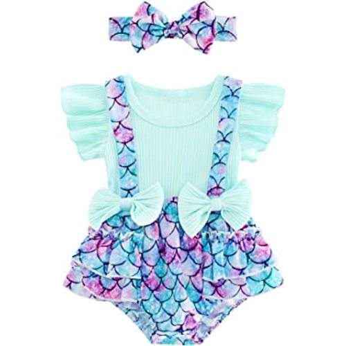 UNICOMIDEA Baby Girls Clothes 0-18 Months Bodysuit Ruffle Sleeve Newborn Outfit Romper with Headband