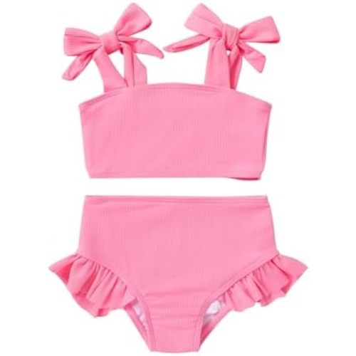 (5-6 Years) YOUNGER TREE Toddler Baby Girls Swimsuit Two Piece Solid Color Stripe Swimwear Summer Beach Bikini Bathing Suit (5-6 Years