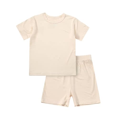 Teach Leanbh Toddler Baby Boys Girls Bamboo Viscose Pajamas Set Round Neck Short Sleeve Snug Fit Sleepwear Pjs 12M-5Y