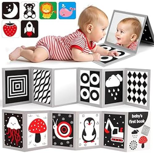 Black and White High Contrast Baby Books Flash Cards Tummy Time Mirror Toys Newborn Toys 0 6 Months Brain Development Infant Stimulating Sensory Toy 0-3 3-6 2 4 5 Months old Baby Boy Girl Shower Gifts