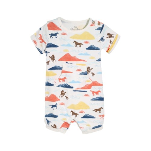 OLIVER & RAIN Horse Print Organic Cotton Romper, Newborn, Horse Print