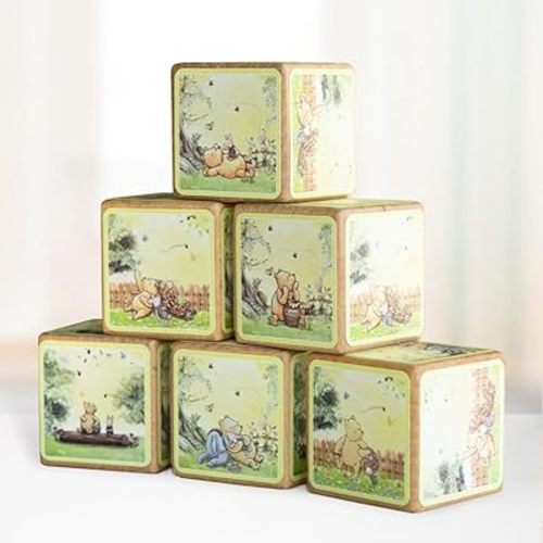 6 Pcs Winnie Wooden Blocks Nursery Decor Bear Party Decorations for Baby Shower Birthday Table Centerpiece Photo Prop Kids Gift