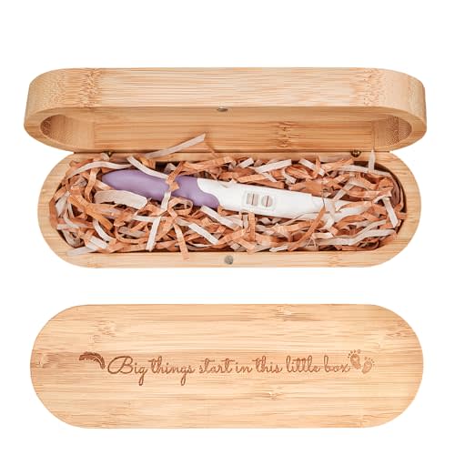 SOCBOI Pregnancy Annoucement,Pregnancy Test Keepsake Box, Baby Reveal to Husband, Surprise Announcement Gift, Bamboo Annoucement Gifts with Raffia, Baby Annoucement Gifts Box