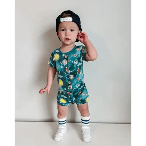 Vroom to the Planets Short Zippy Romper - Best Baby's Daywear – Free Birdees