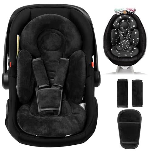 TinlyFinly Newborn Car Seat Insert, Head and Body Support, Reversible Infant Insert Compatible with Baby Carseat, Stroller, Mamaroo Swing, Rocker, Bouncer. Baby Car Seat Cushion - Black