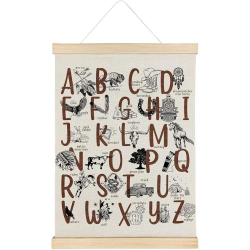 Qvapt Alphabet Poster Western,Western Nursery Classroom Wall Decor, Alphabet Poster Western,Western Alphabet 12x16 Print Wall Art Western Posters with Hanger, Western Kids Wall Art