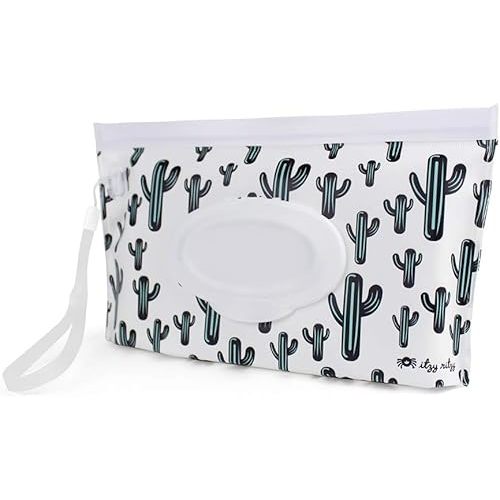 Itzy Ritzy Travel Wipes Case - Reusable Wipe Pouch – Take & Travel Pouch Holds Up To 30 Wet Wipes, Includes Silicone Wristlet Strap, Cactus