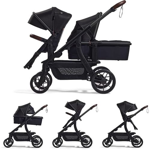 Momcozy ChangeGo Baby Stroller, Convertible Single-to-Double-to-Wagon Stroller with 23 Configurations, Bassinet and Seat Included, Large PU Wheels, All-Wheel Suspension & Extendable UPF50+ Canopy