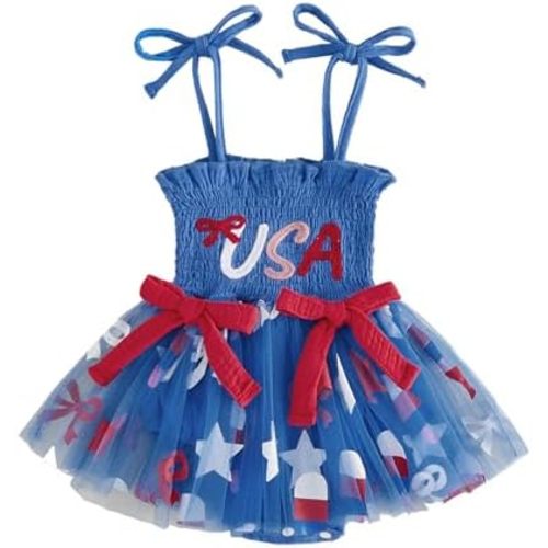 Newborn Baby Girl 4th Of July Outfit Usa Smocked Bubble Romper Dress My First Forth Of July Toddler Girl Outfits