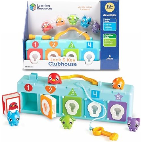 Learning Resources Lock & Key Clubhouse, Counting and Fine Motor Games, Combination Lock Toy , Montessori Activity Center For Kids, Preschool Learning Activities, Boy and Girls Gifts