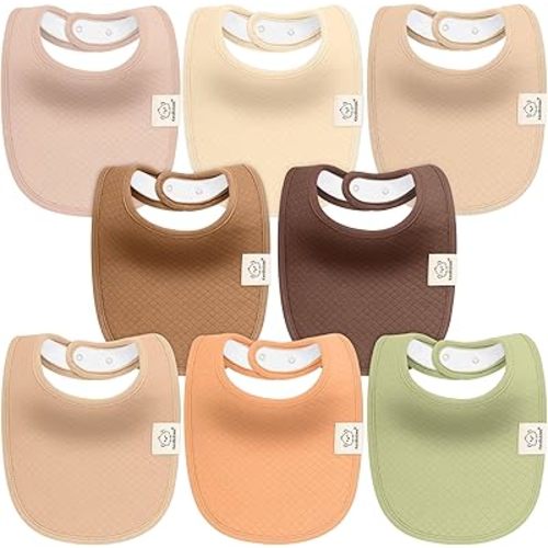 8-Pack Organic Baby Bibs for Baby Girls, Baby Boys - Cotton Cloth Baby Boy Bibs, Baby Girl Bibs for Drooling and Teething, Absorbent Drool Bibs for Spit Ups, Toddler Bib, Infant Bibs (Driftwood)