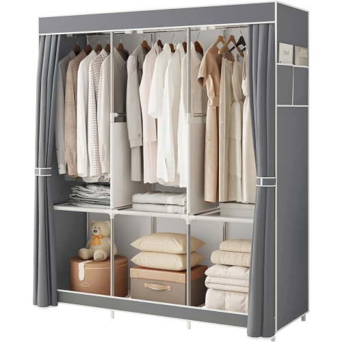 HUIMART Large Portable Wardrobe Closet with Fabric Cover, Multifunction Clothes Storage Organizer, Grey