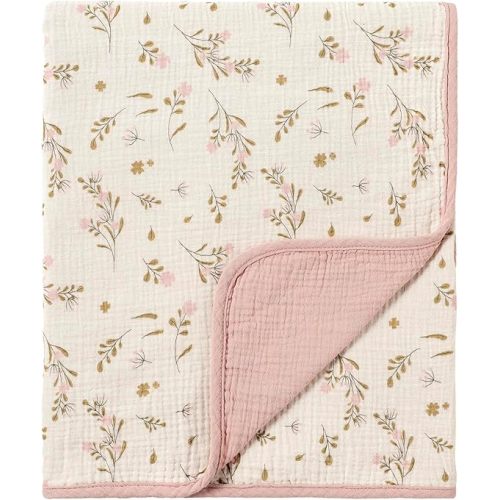 CREVENT 40''X40'' 100% Organic Cotton Muslin Baby Blanket for Newborns, Essential for Baby Shower Birthday Gift - Flower 100X100cm