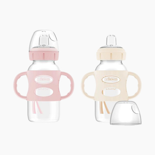 Dr. Brown's Wide-Neck Sippy Spout Bottle with Silicone Handles (2 Pack) - Lt Pink & Ecru, 9 Oz, 2