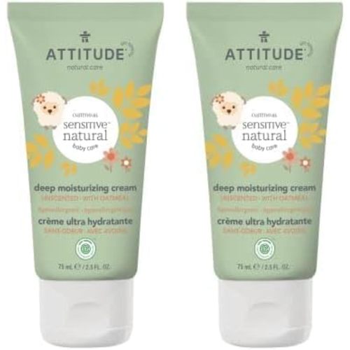 Attitude Deep Moisturizing Body Cream, Plant and Mineral-Based Ingredients, Vegan and Cruelty-free Personal Care Products for Sensitive Skin, Unscented, 2.5 Fl Oz (Pack of 2)