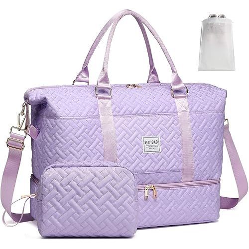 Duffle Bags for women,50L Quilted Travel Weekender Bag with Shoe Compartment, Large Carry On Overnight Tote Gym Bag