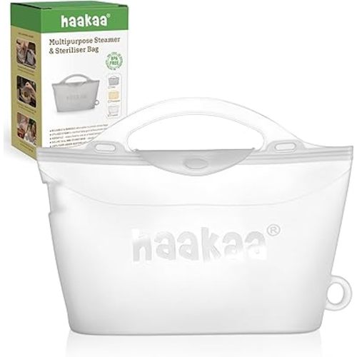 Haakaa Silicone Microwave Steamer & Steriliser Bag, 70oz/2000ml Large Capacity Reusable Steaming Bags for Baby Bottles,Breast Pump,Accessories,Pacifiers,Teethers, Great for Home&On The Go,Frosted /1PC