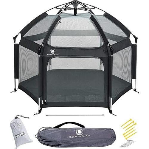 POP 'N GO PLAYPEN - Indoor & Outdoor Baby Playpen for Babies and Toddlers - Baby Beach Tent, Foldable, Portable W/Canopy, Travel Bag, & Mosquito Net - Pop Up Pack and Play Tent (Black)
