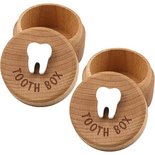 Tooth Fairy Box 3D Carved Wooden Box Souvenir Dropped Tooth Keepsake Storage Box Gift for Boy or Girl (2pcs Tooth Box)