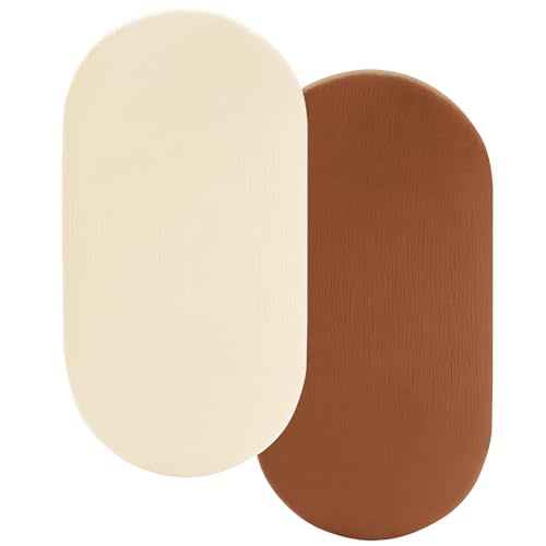 Pro Goleem Muslin Bassinet Sheet for Boys and Girls, Soft Breathable Fitted Cotton Baby Sheets Set for Oval Hourglass and Rectangular Bassinet Mattress, Neutral, 2 Pack (Brown&Beige)
