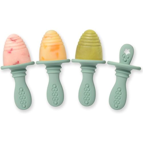 PrimaStella Silicone Petite Pops - Baby Popsicle Mold - BPA Free - Dishwasher Safe - 4 months+ (Sage Green Teether Pops)