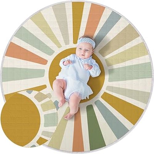 Wesiti Baby Play Mat Non Slip 40 x 40'' Large Baby Activity Mat Round Baby Tummy Time Mat Washable Foldable Floor Pads for Babies Crawling Mat for Infant Nursery Room Indoor Outdoor (Boho)