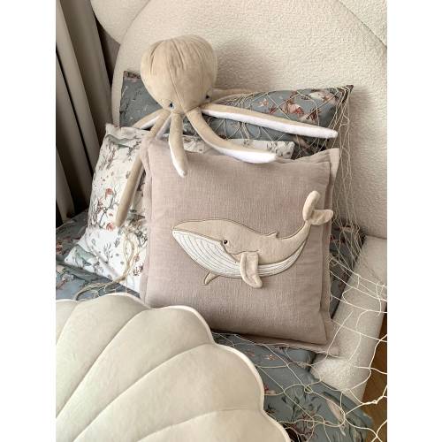 Whale nursery pillow, Linen pillow in an underwater animal, Nature cushion, Kids room decor, Baby bedroom, Birthday gift, Children's day