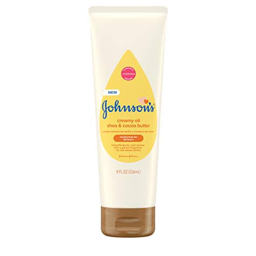 Johnson's Baby Creamy Oil for Baby with Shea & Cocoa Butter, Moisturizing Body Lotion with Gentle Fragrance, Hypoallergenic, Non-Greasy, Paraben-Free, Phthalate-Free and Dye-Free, 8 fl. oz